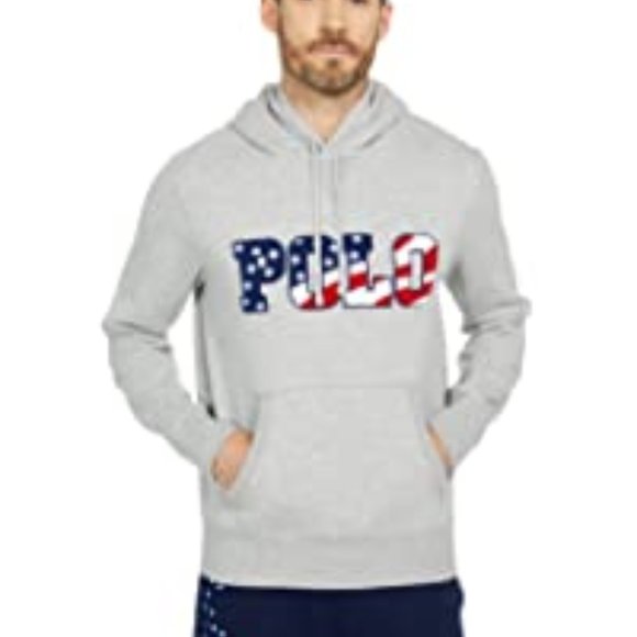 POLO RALPH LAUREN Americana Fleece Grey Hoodie. Embroidered. USA. Size: Large - Picture 1 of 6